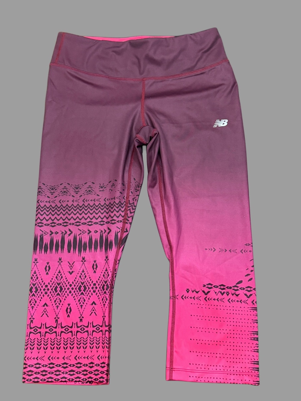 New Balance Plum to Hot Pink Ombre Capri Leggings with Geometric Print